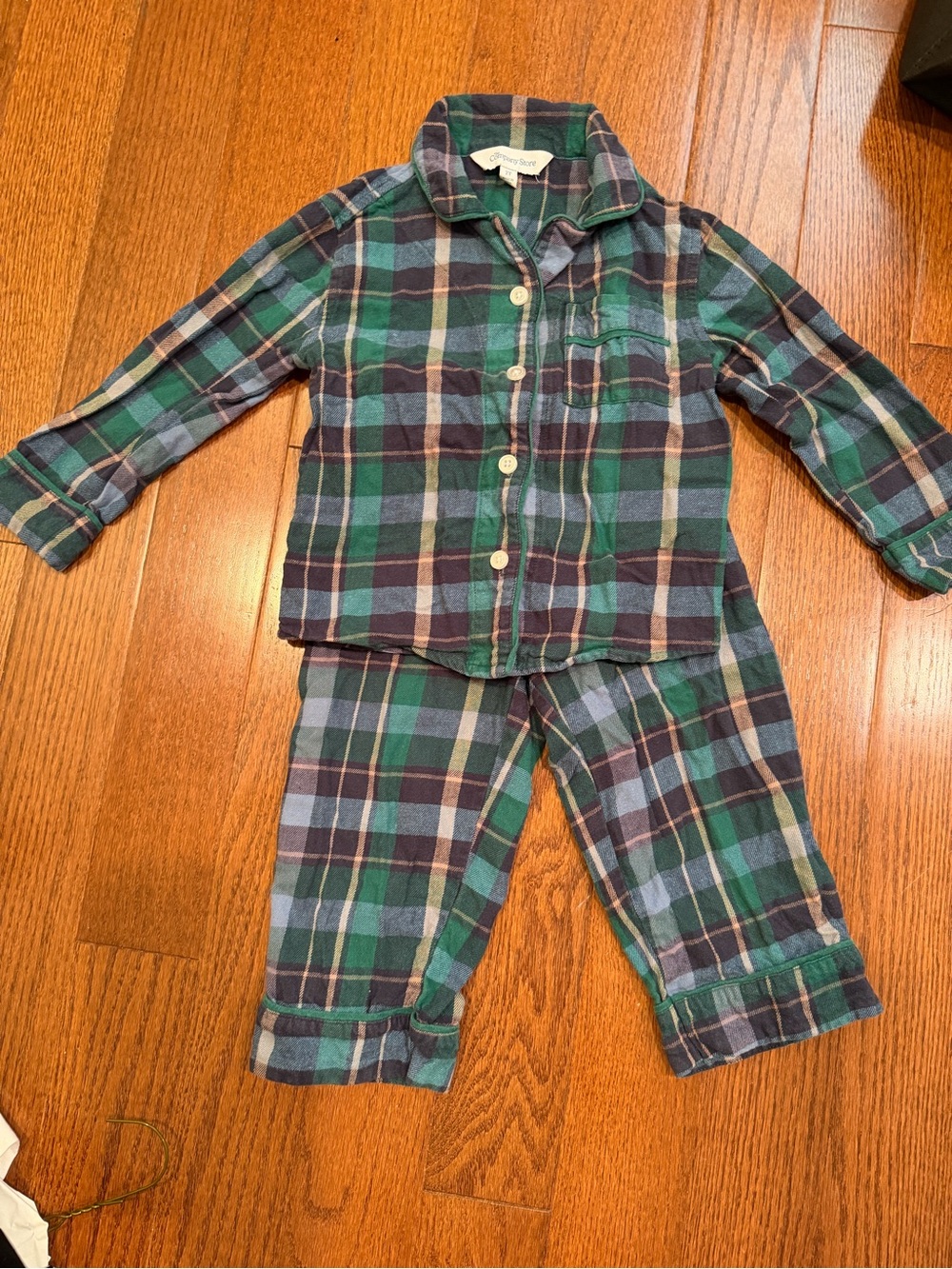 The Company Store Green and Navy Plaid Kids Pajama Set
